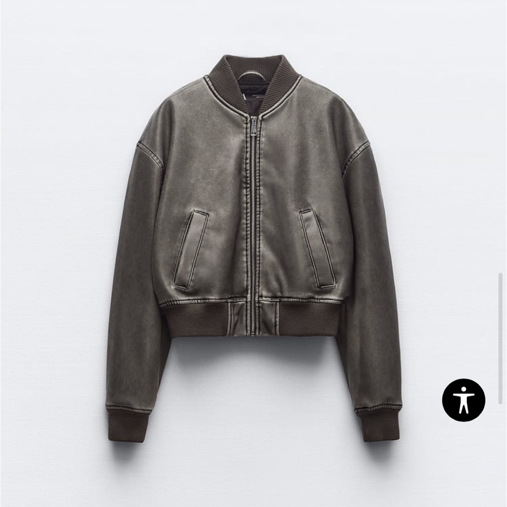 Distressed effect leather bomber